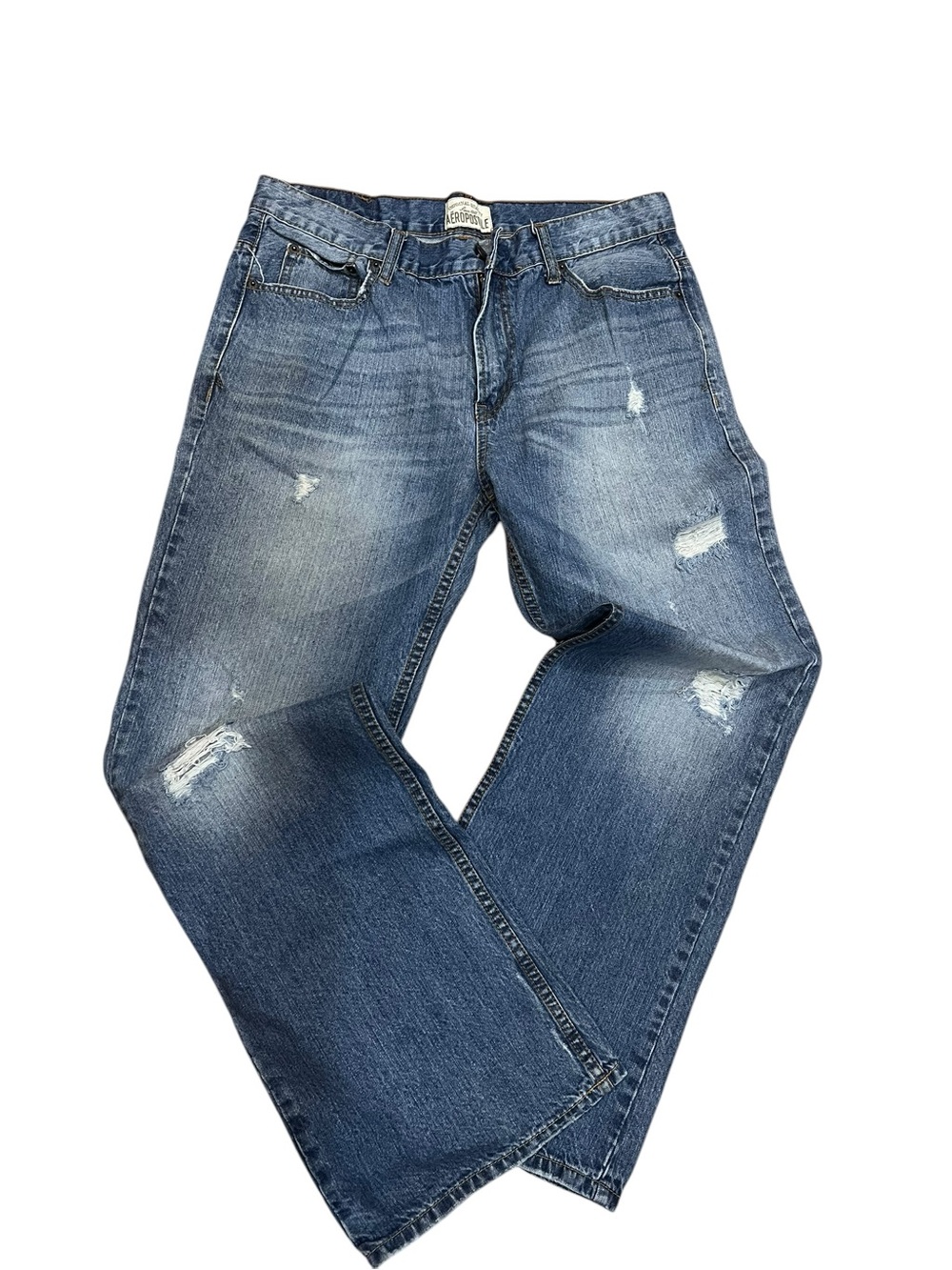 Aeropostale Men's Relaxed Distressed Blue Jeans